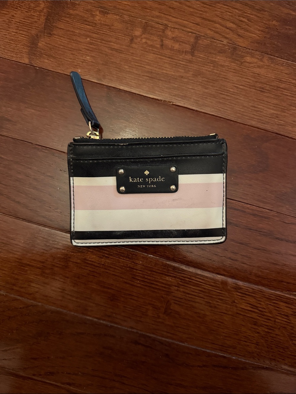 kate spade Black, Pink & White Striped Card Case with Wristlet